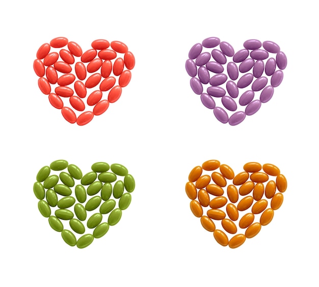 Hearts of coloful pills isolated