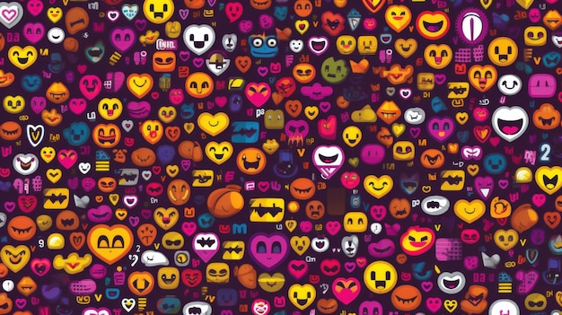 hearts and emoticions on top in the style of text and emoji installations