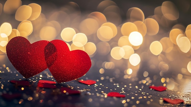 Hearts and Glitter Bokeh for Romantic Valentines Day