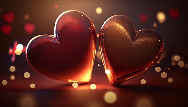 hearts in love, valentine's day, romance, hearts in the middle of a beautiful background, 3d render