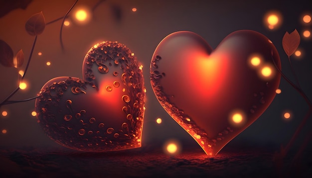 hearts in love, valentine's day, romance, hearts in the middle of a beautiful background, 3d render