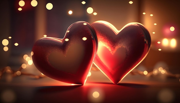 hearts in love, valentine's day, romance, hearts in the middle of a beautiful background, 3d render