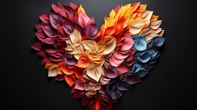 Hearts made of multicolored flower petals interior wallpaper background for the living room of beaut