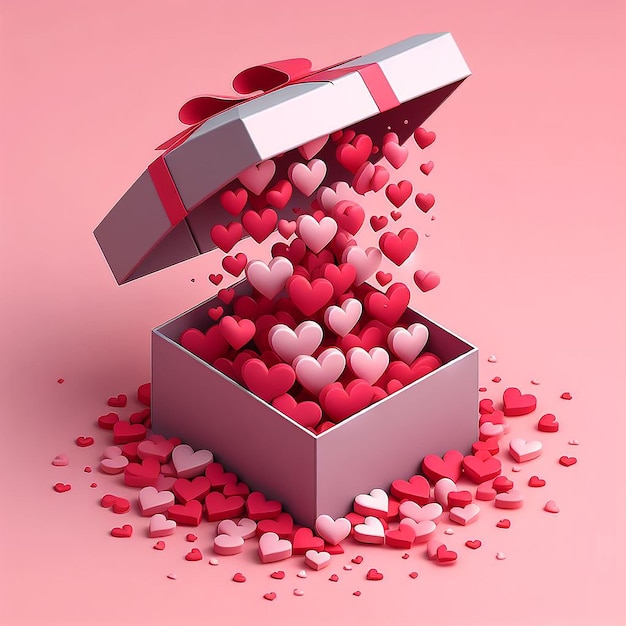 Hearts Overflowing from a Gift Box of Love