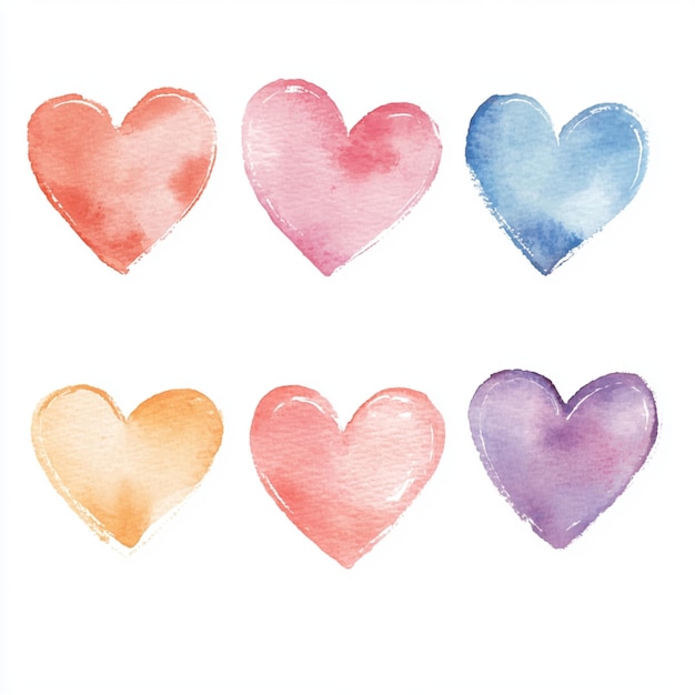 Hearts pattern in watercolor painting with pastel colors on a white background