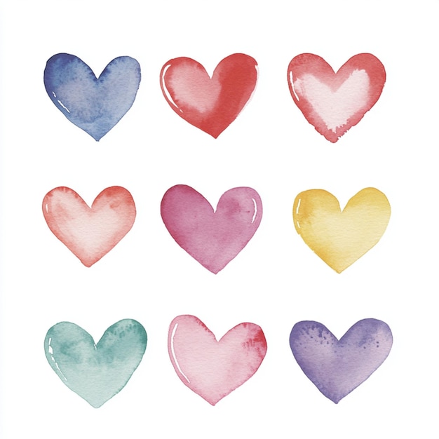 Photo hearts pattern in watercolor painting with pastel colors on a white background