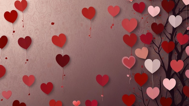 Photo hearts on a pink background with a pink background