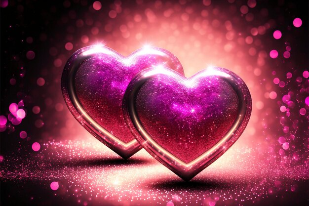 Hearts On Pink Glitter In Shiny Background.