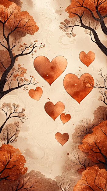 Photo hearts in the sky romantic autumn landscape