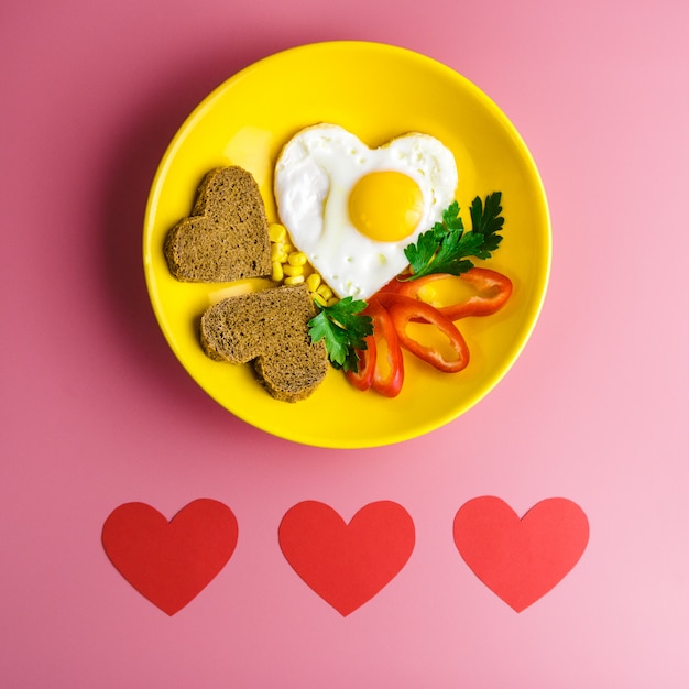 Hearts. valentines day  breakfast and red paper hearts