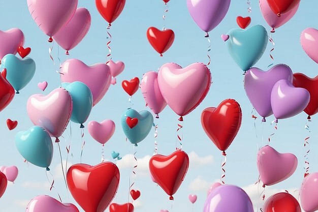 Hearts with balloons Appreciation and love theme 3D render