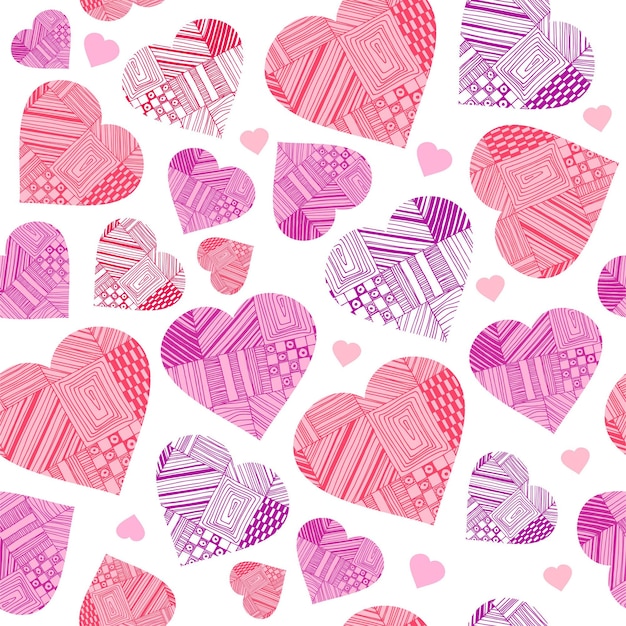 hearts with patterns seamless pattern for valentines day character set of love symbol 14 february