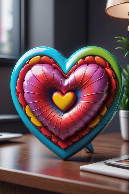 Heartshaped badge with a playful and colorful appearance