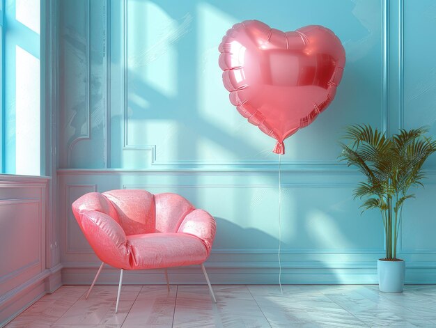 Heartshaped balloon in a pastelcolored minimal room love concept