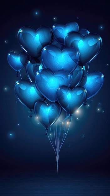 Heartshaped Balloons Royal Blue Birth Day Celebration Greeting Card Design Generative AI