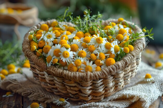 HeartShaped Basket Filled with Fresh Daisies and Chamomile Flowers Perfect for Spring Decor and Natural Themed Designs