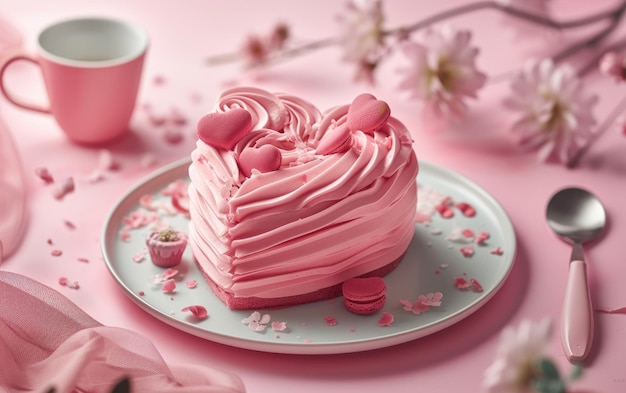 Heartshaped cake on the pastel background professional advertising food photo ai generated