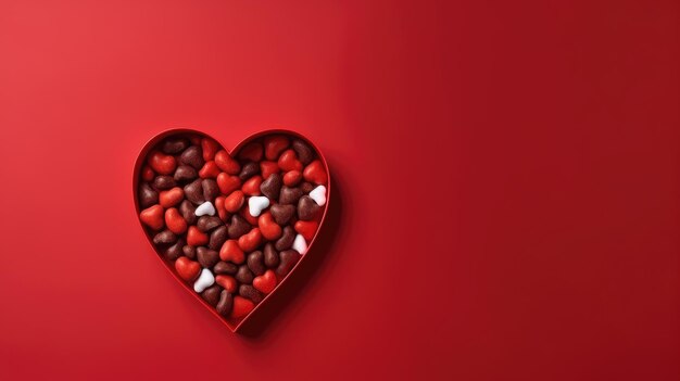 Photo heartshaped candy box on red background