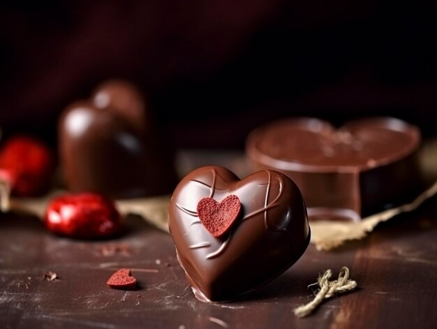 Heartshaped chocolate on a dark wooden background for Valentines Day