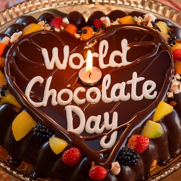 a heartshaped chocolate dessert with the words World Chocolate Day