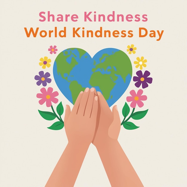 HeartShaped Earth with Hands Flowers Share Kindness for World Kindness Day