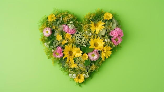 Heartshaped Flower Bouquet on Green Background