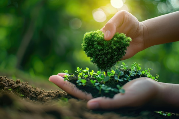 HeartShaped Hands Around Tree Growing on Ground