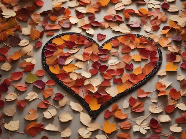 Heartshaped mosaic crafted from vibrant autumn leaves artistry of love