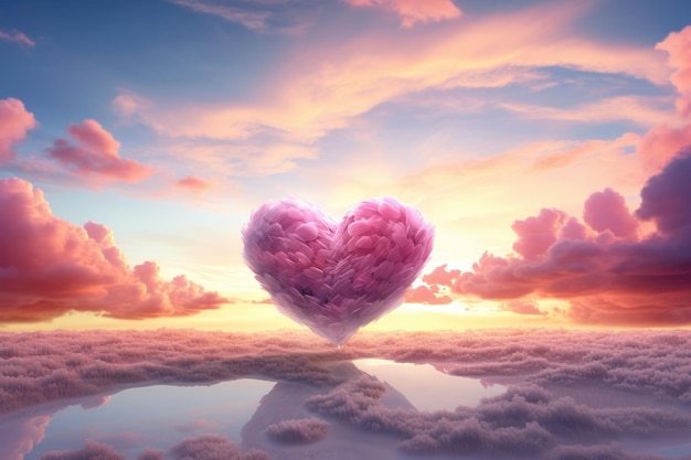 A heartshaped object floating effortlessly and captivatingly against the backdrop of an open sky Heartshaped clouds predicting a day filled with love AI Generated