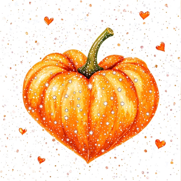 Photo heartshaped orange pumpkin with sparkles on a white background in autumn setting