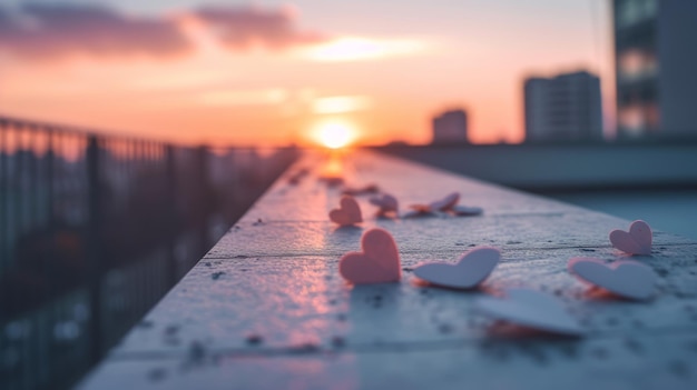 Heartshaped paper cutouts around a clean composition