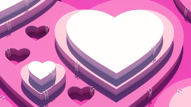 Heartshaped pink stage 3D rendering