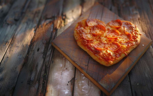 Heartshaped pizza on the wood background professional advertising food photo ai generated