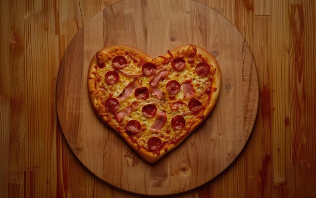 Heartshaped pizza on the wood background professional advertising food photo ai generated