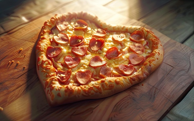 Heartshaped pizza on the wood background professional advertising food photo ai generated