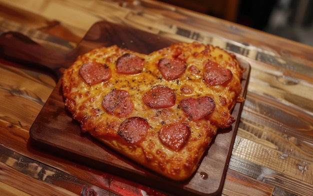 Heartshaped pizza on the wood background professional advertising food photo ai generated