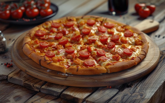 Heartshaped pizza on the wood background professional advertising food photo ai generated