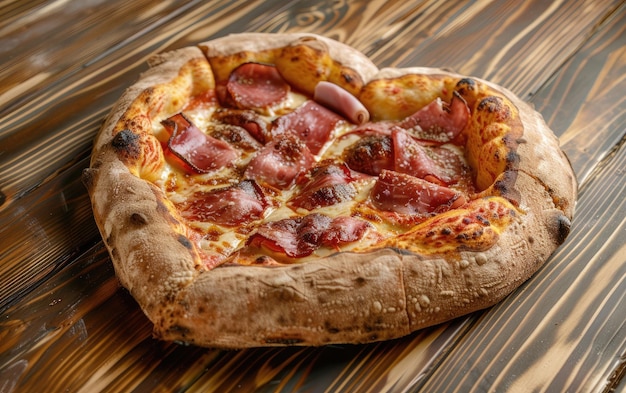 Heartshaped pizza on the wood background professional advertising food photo ai generated