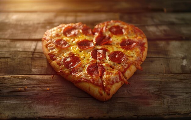 Heartshaped pizza on the wood background professional advertising food photo ai generated