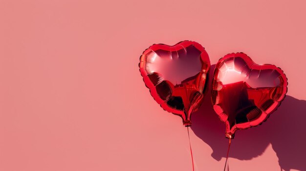 Photo heartshaped red balloons on pink background generative ai