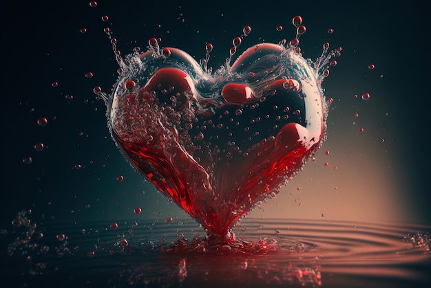 Heartshaped red wine stream with bubbles drops splashes Valentine39s day concept Generative AI