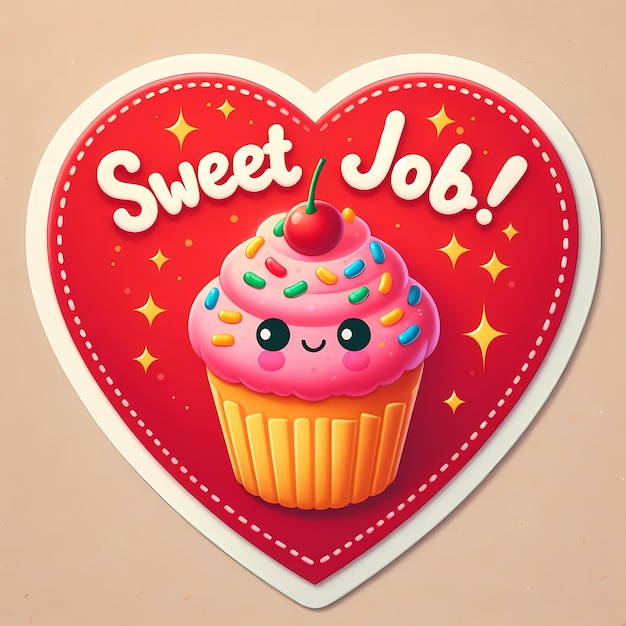 A heartshaped reward sticker with a vibrant red background