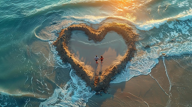 Photo heartshaped sandcastle on sunkissed beach