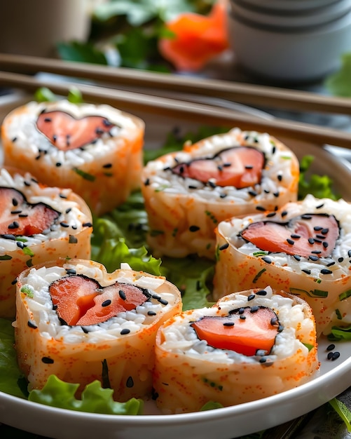 Heartshaped sushi on plate