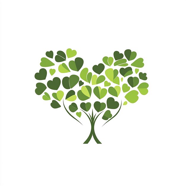 Photo heartshaped tree logo design with clover leaves in green and black