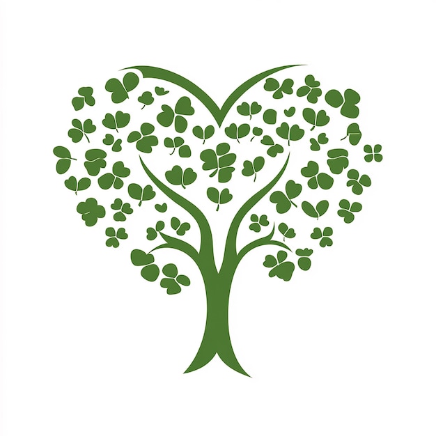 Photo heartshaped tree logo design with clover leaves in green and black