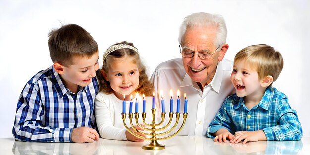 Heartwarming 3D Grandparents Sharing Hanukkah Stories with Curious Grandchildren Candid Family Mom