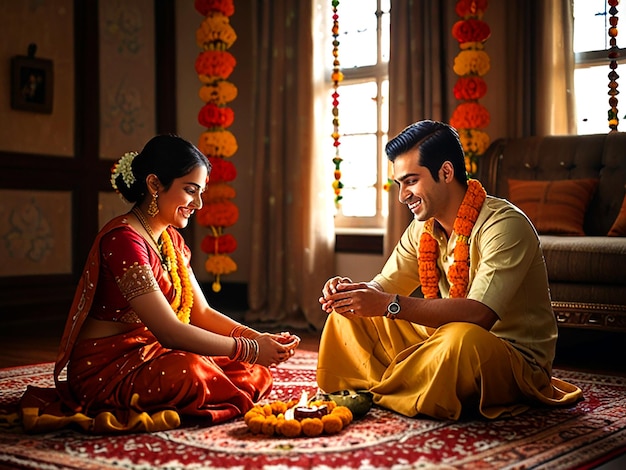 Photo heartwarming bhai dooj celebration sister applying tikka to brother