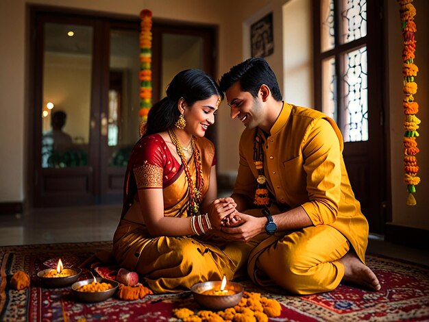 Photo heartwarming bhai dooj celebration sister applying tikka to brother