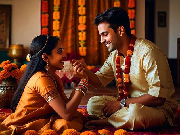 Photo heartwarming bhai dooj celebration sister applying tikka to brother